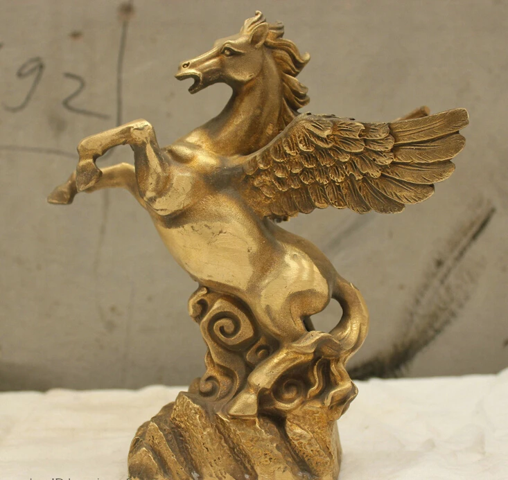 Chinese China Folk Culture Handmade Brass Feng Shui Lucky Flying horse Statue
