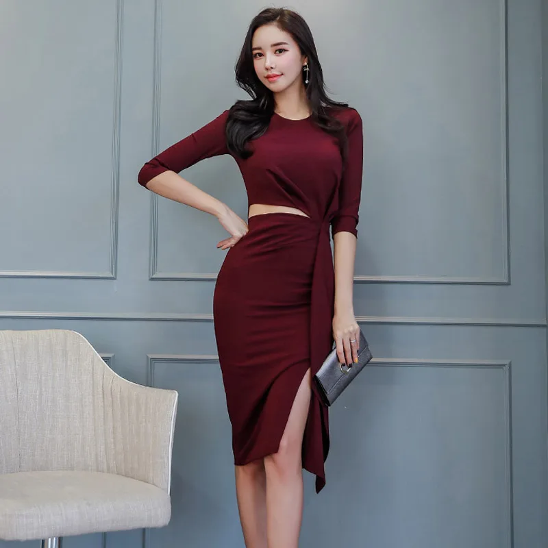 Elegant Slim Waist Hollow-out Women Dress O-neck Three-quarter Sleeve Ruffles Female Bodycon Dress OL Style Midi Vestidos 2019
Elegant Slim Waist Hollow-out Women Dress O-neck Three-quarter Sleeve Ruffles Female Bodycon Dress OL Style Midi Vestidos 2019