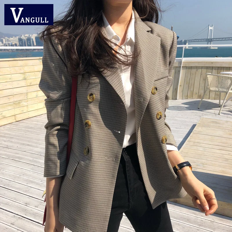 VANGULL Classic Plaid Double Breasted Women Jacket Blazer Notched Collar 2019 New Spring Autumn Female Suits Coat Houndstooth
VANGULL Classic Plaid Double Breasted Women Jacket Blazer Notched Collar 2019 New Spring Autumn Female Suits Coat Houndstooth