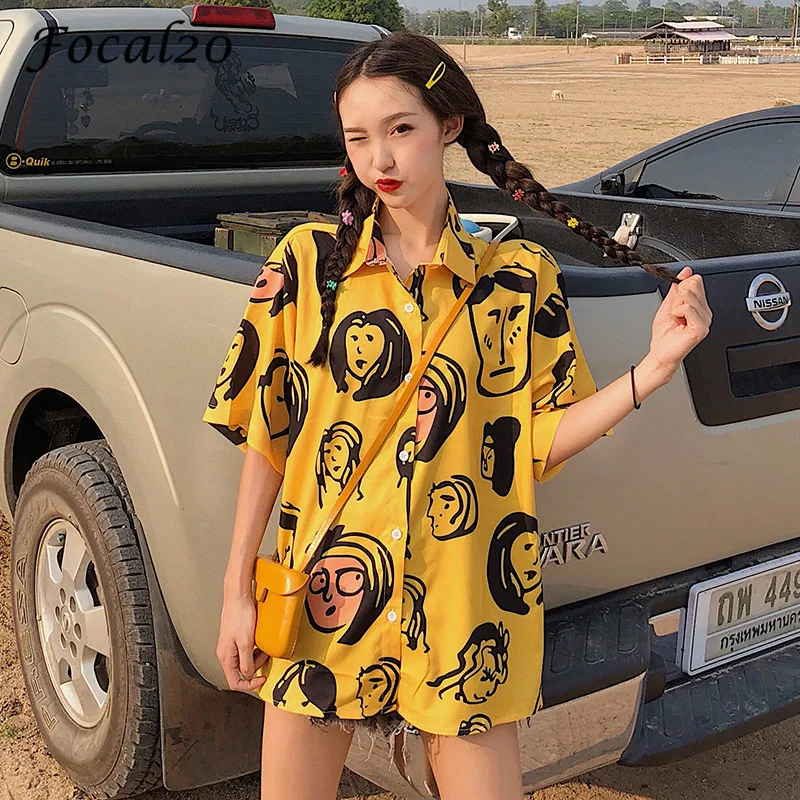 Focal20 Harajuku Cartoon Face Print Female Blouse Shirts Turn Down Collar Short Sleeve Loose Summer Spring Women Blouse Shirt
Focal20 Harajuku Cartoon Face Print Female Blouse Shirts Turn Down Collar Short Sleeve Loose Summer Spring Women Blouse Shirt