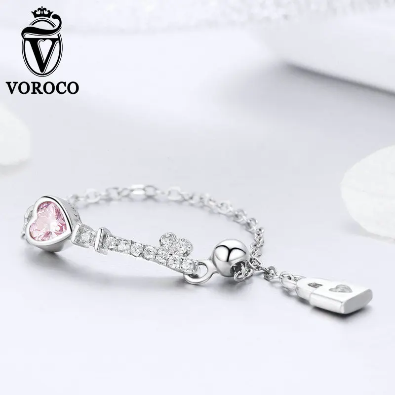 BISAER 100% Pure 925 Sterling Silver The key of Heart lock Chain Rings for Women Heart Crystal Rings Mode Bijoux HSR425
BISAER 100% Pure 925 Sterling Silver The key of Heart lock Chain Rings for Women Heart Crystal Rings Mode Bijoux HSR425