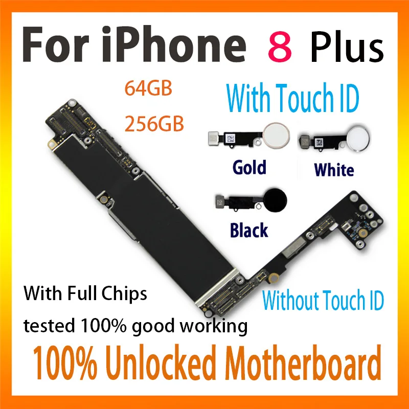 Factory unlocked motherboard For iPhone 8p 8plus logic board with / Without touch ID mainboard Full Chips tested good working
Factory unlocked motherboard For iPhone 8p 8plus logic board with / Without touch ID mainboard Full Chips tested good working