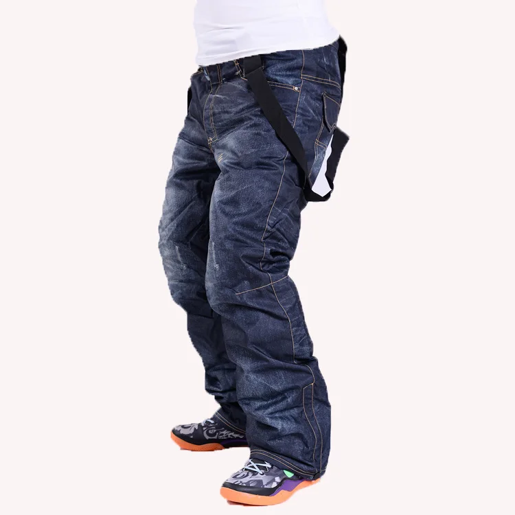 NEW 2018 Style Jean Snowboard Pants Suspenders Denim Ski Pants Mens