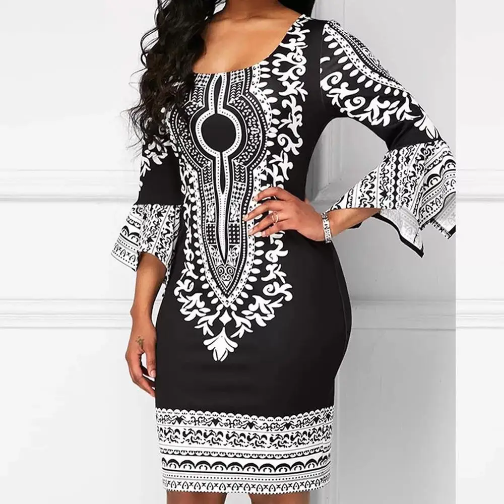 Fadzeco African Dresses for Women Dashiki 3/4 Sleeve Floral Bodycon Midi Dress Ethnic Tribal Print Summer Pencil Dress
Fadzeco African Dresses for Women Dashiki 3/4 Sleeve Floral Bodycon Midi Dress Ethnic Tribal Print Summer Pencil Dress