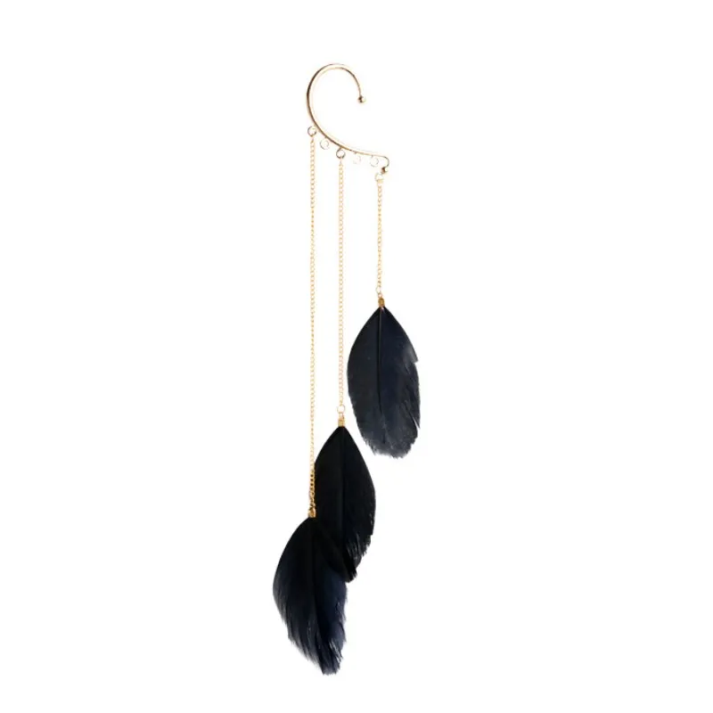 Hot street Feather earrings cuff black