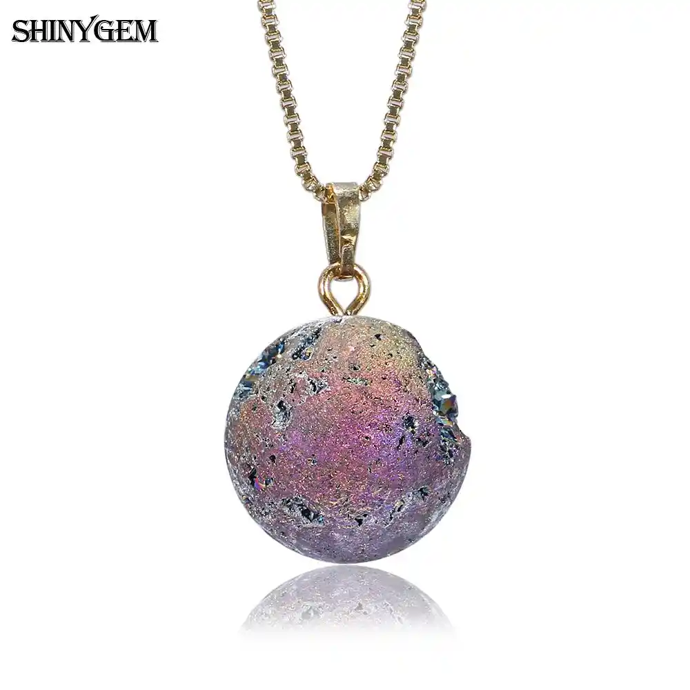 mineral crystal ball necklaces gold & silver natural druzy stone