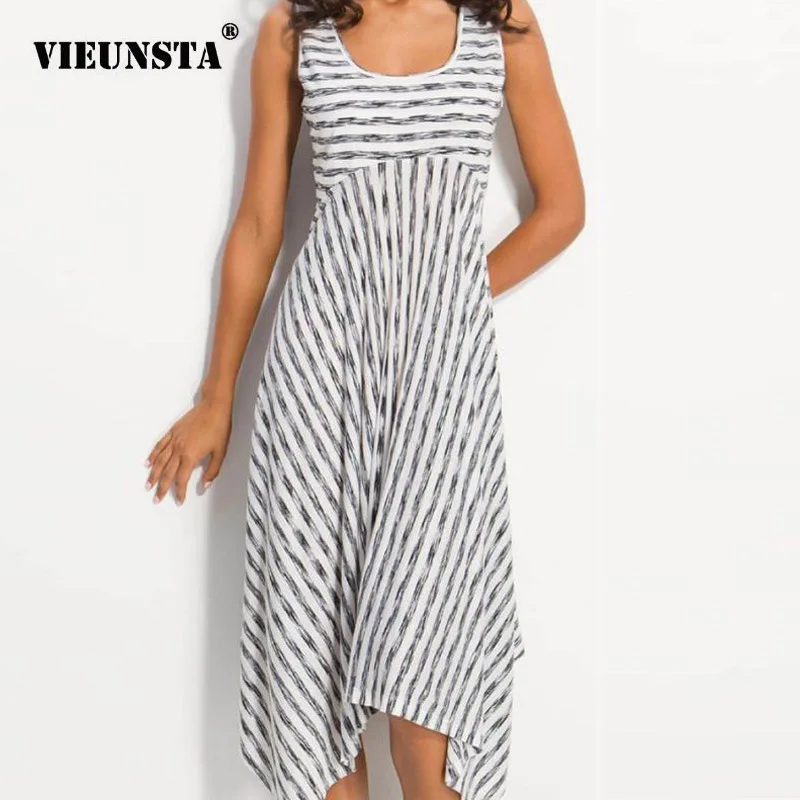 VIEUNSTA Summer Dress Women Casual Striped Print Irregular Dress Elegant O Neck Sleeveless A-Line Beach Dresses Sundress Vestido
VIEUNSTA Summer Dress Women Casual Striped Print Irregular Dress Elegant O Neck Sleeveless A-Line Beach Dresses Sundress Vestido