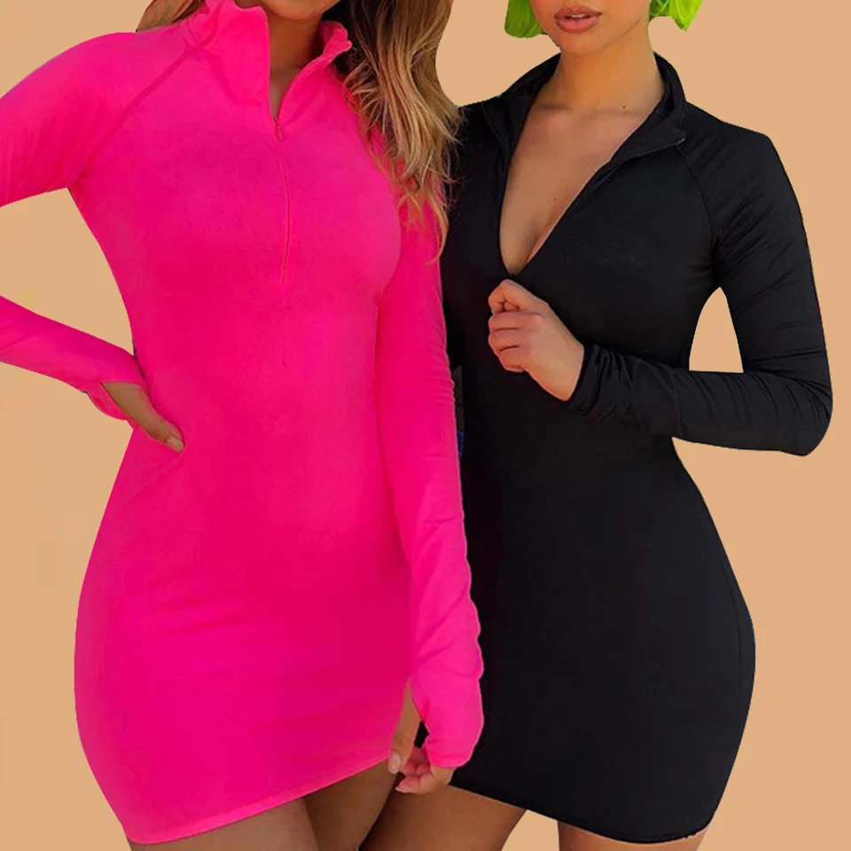 Neon Green Fluorescent Dress Zipper Front Sukienka Sexy Women Dress Turtleneck Elastic Waist Sports Dress Robe Femme Ete 2019
Neon Green Fluorescent Dress Zipper Front Sukienka Sexy Women Dress Turtleneck Elastic Waist Sports Dress Robe Femme Ete 2019
