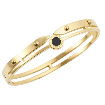 Unique Style Gold Color Bracelet Stainless Steel Hollow Out Roman Number With Round Black Disc Bangle Pulseras for Women Jewelry
Unique Style Gold Color Bracelet Stainless Steel Hollow Out Roman Number With Round Black Disc Bangle Pulseras for Women Jewelry