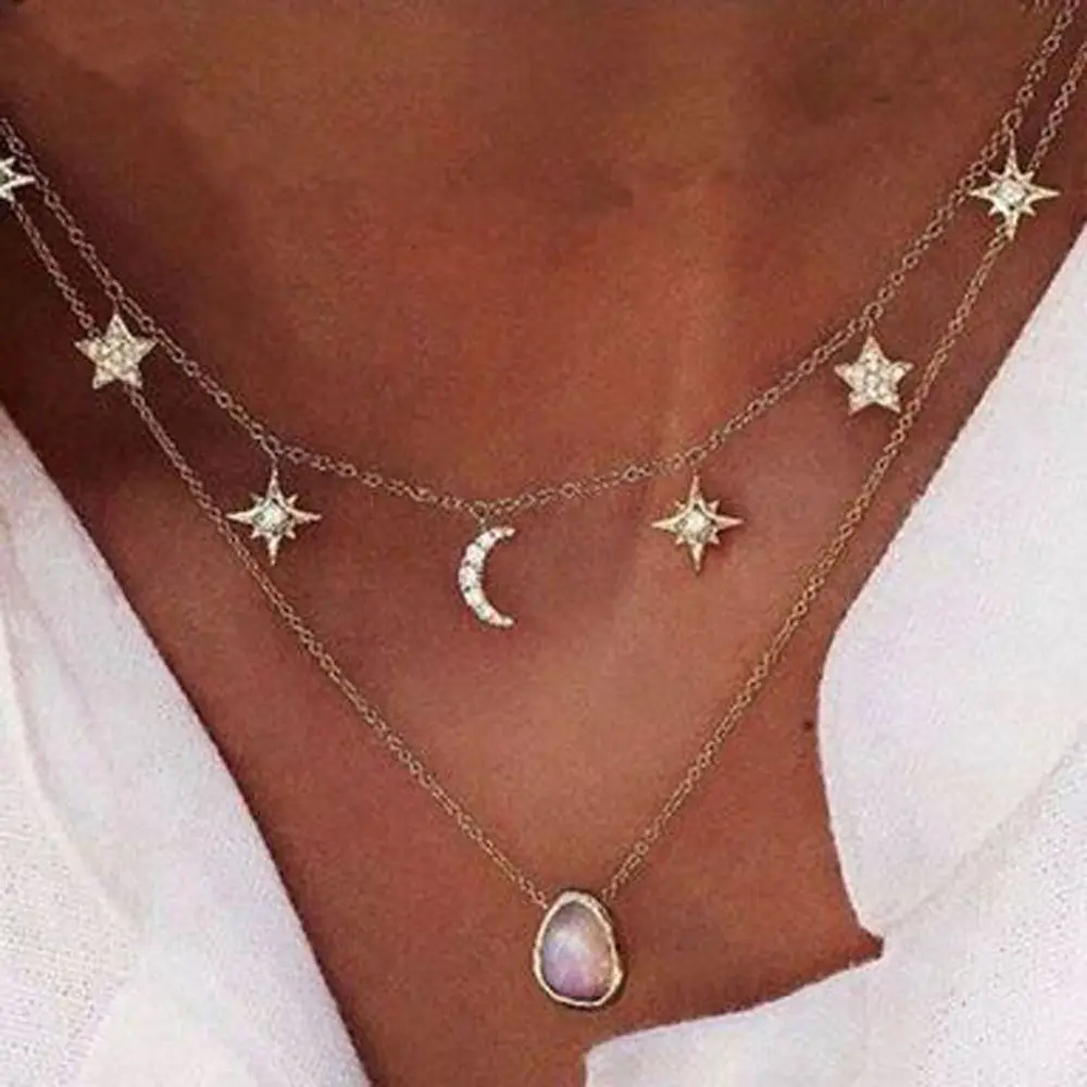 1PC Women Sexy 2 Chains Layer Bling Cubic Zirconia Necklace Silver Moon Star Pendant Necklace Choker Collar Charm Jewelry
1PC Women Sexy 2 Chains Layer Bling Cubic Zirconia Necklace Silver Moon Star Pendant Necklace Choker Collar Charm Jewelry