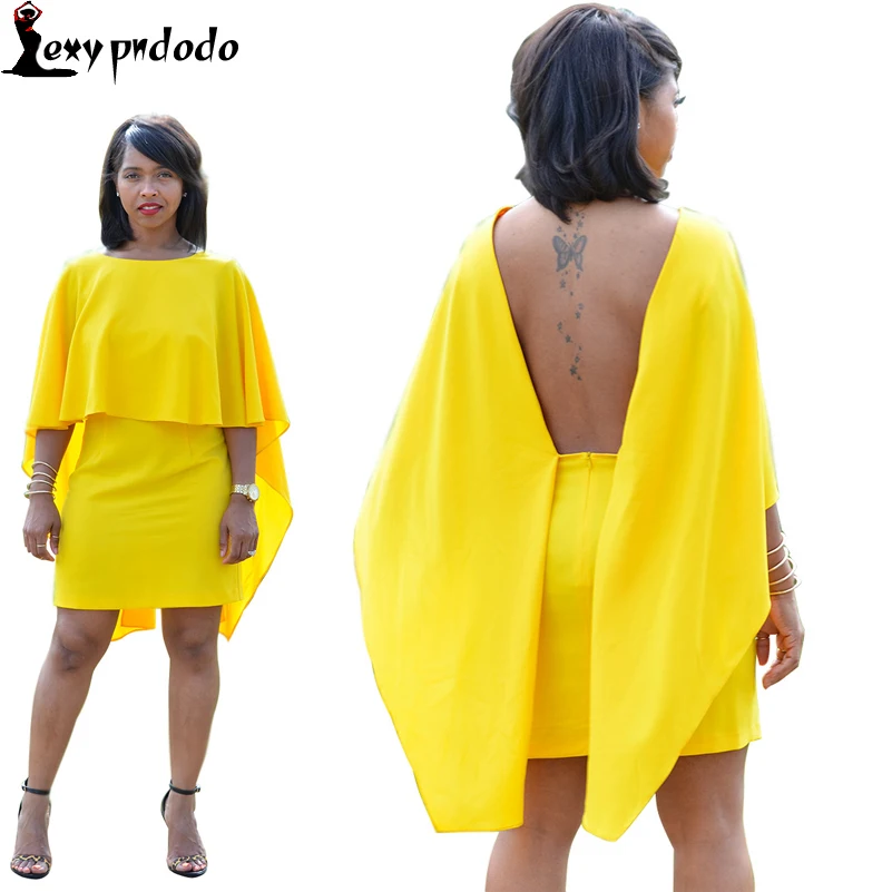 Yellow Cloak 2016 New Fashion Sexy Mini Dress Women Deep V Night Club Party Dresses Overcoat Backless Bodycon Dress Vestidos HOT