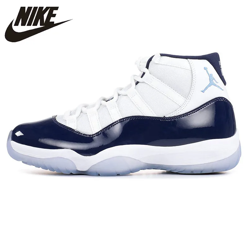 

Nike AIR JORDAN 11 RETRO AJ11 Men's Basketball Shoes, White & Dark Blue, Shock Absorption Wear Resistant Breathable 378037 123