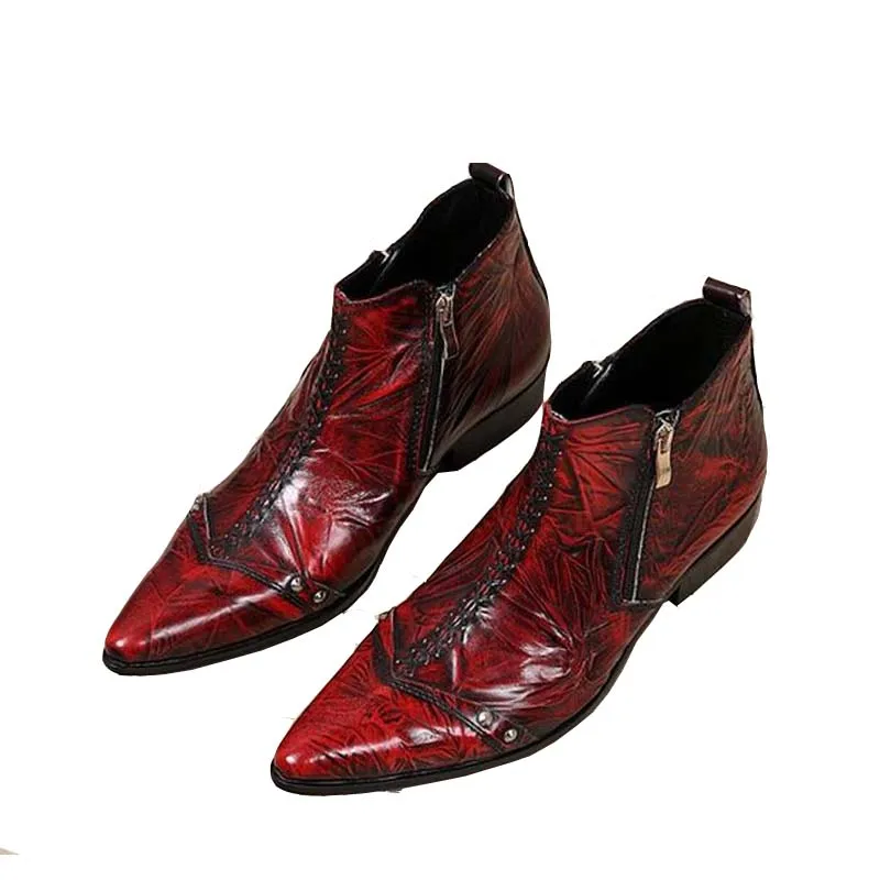 New Fashion Genuine Leather Men Shoes Pointed Toe Rivet Zip High Top Business Dress Party Man Shoes Ankle Boots zapatos hombre 
New Fashion Genuine Leather Men Shoes Pointed Toe Rivet Zip High Top Business Dress Party Man Shoes Ankle Boots zapatos hombre