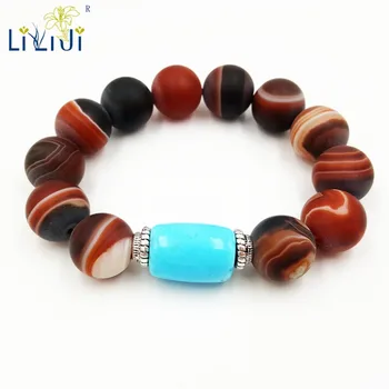 

LiiJi Unique Natural Stone Red Brown line Agates Blue Turquoises Charm Fashion Men Bracelet Approx 21cm/8.25inches