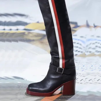 2018 Chic Cow Leather Knee High Boots Women Round Toe Red White Stripe Chunky High Heel Boots Woman Fashion Knight Boots
2018 Chic Cow Leather Knee High Boots Women Round Toe Red White Stripe Chunky High Heel Boots Woman Fashion Knight Boots