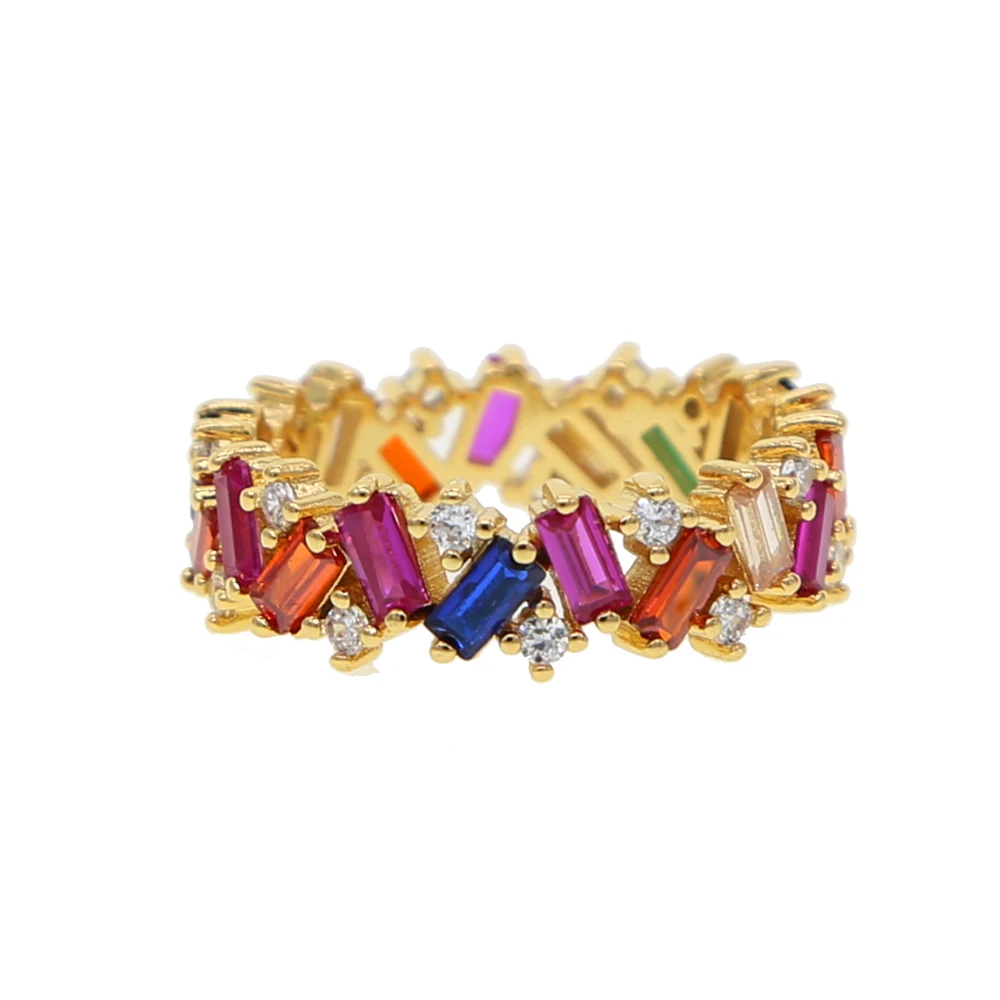 Gold Color fashion jewelry rainbow square baguette cz engagement ring for women colorful cubic zirconia cz eternity band ring
Gold Color fashion jewelry rainbow square baguette cz engagement ring for women colorful cubic zirconia cz eternity band ring