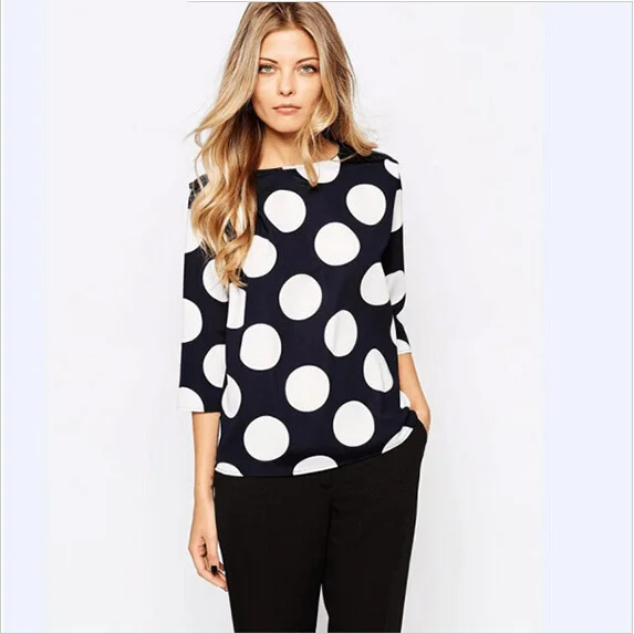 2015 New summer style blouse Casual Polka Dot Three Quarter women hot sale |