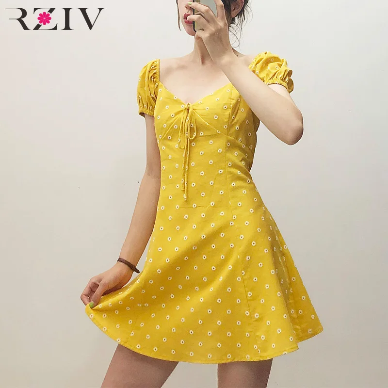 RZIV Women casual summer dress flower print V-neck short-sleeved dress bow decoration Slim Vestidos
RZIV Women casual summer dress flower print V-neck short-sleeved dress bow decoration Slim Vestidos