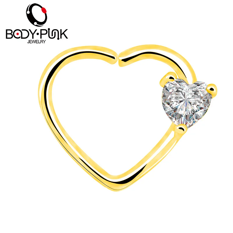  BODY PUNK Jewelry Heart CZ Left Closure Daith Cartilage 16 Gauge Heart Tragus Earrings 5 Colors Micro Circular Barbell Nose  (22)