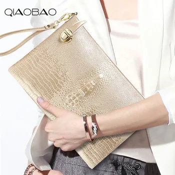 

QIAOBAO Crocodile Embossed Leather Women Clutches Ladies Messenger Bags Designer Crossbody Shoulder Bag Cowhide Envelope Purse