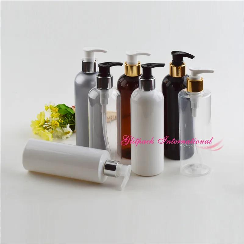 300ml bottle refillable Gold Pump PET Empty bottles for shampoo soap pump dispenser silver cover plastic 10oz pearl gray | Красота и