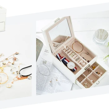 Two-Layer Jewelry Box PU Leather Jewelry Organizer With Mirror Girl Earring Ring Necklace Bracelet Storage Display Box With Lock
Two-Layer Jewelry Box PU Leather Jewelry Organizer With Mirror Girl Earring Ring Necklace Bracelet Storage Display Box With Lock
