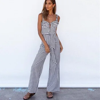 2019 Summer Sexy New Arrival Black White Plaid V Neck Strapless Strap Sleeveless Bandage Women Casual Loose Jumpsuits
2019 Summer Sexy New Arrival Black White Plaid V Neck Strapless Strap Sleeveless Bandage Women Casual Loose Jumpsuits