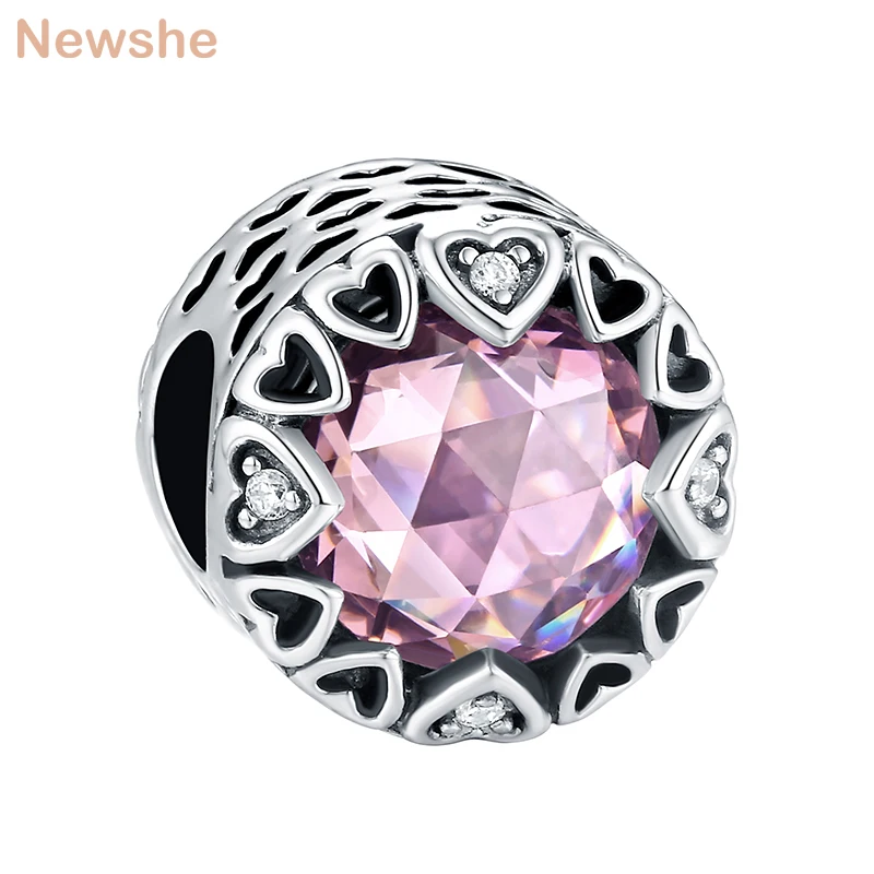 Newshe Pink Color Birthstone Charm Beads For Women European Bracelet Necklace DIY Jewelry Making 925 Sterling Silver Cz 1B0065 | Украшения