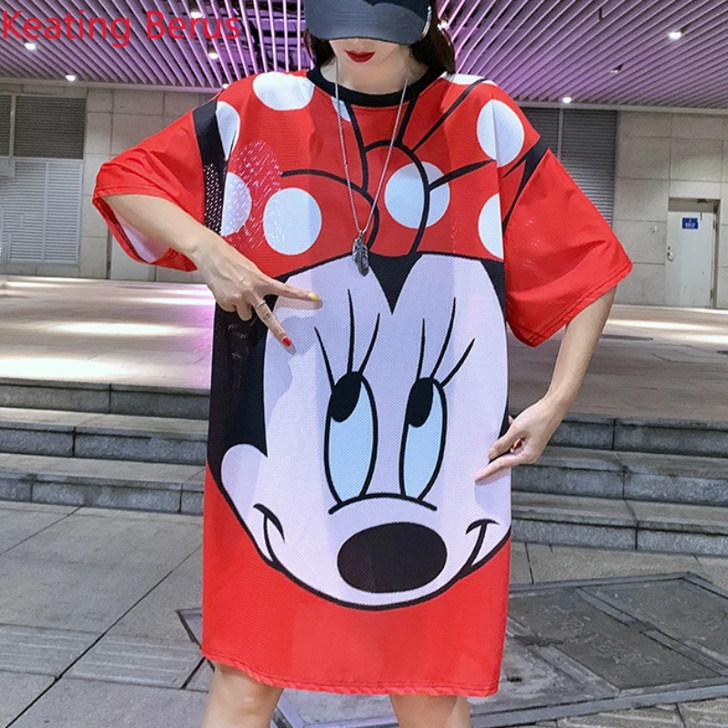 Summer Women's Short-sleeved Long T-shirt Mickey Mouse Cartoon Print Cute Red Mesh Fabric T-shirt Women's Tops Women's Clothing
Summer Women's Short-sleeved Long T-shirt Mickey Mouse Cartoon Print Cute Red Mesh Fabric T-shirt Women's Tops Women's Clothing