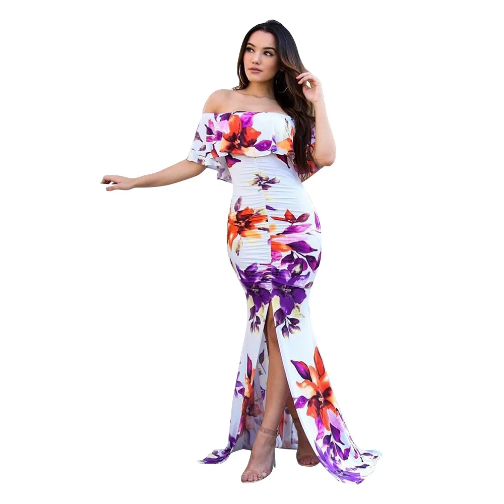 Summer Dress slash neck Women Print Off The Shoulder Sexy Ruffles Batwing Sleeve Dress High Waist Long Fishtail Dress vestidos
Summer Dress slash neck Women Print Off The Shoulder Sexy Ruffles Batwing Sleeve Dress High Waist Long Fishtail Dress vestidos