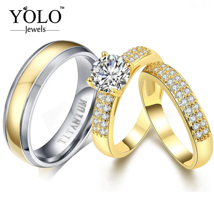 Luxury Couple Engagement Rings Vintage Gold Engagement Cubic Zirconia Bridal Ring Set Lord of the Ring New Accessories 2019
Luxury Couple Engagement Rings Vintage Gold Engagement Cubic Zirconia Bridal Ring Set Lord of the Ring New Accessories 2019