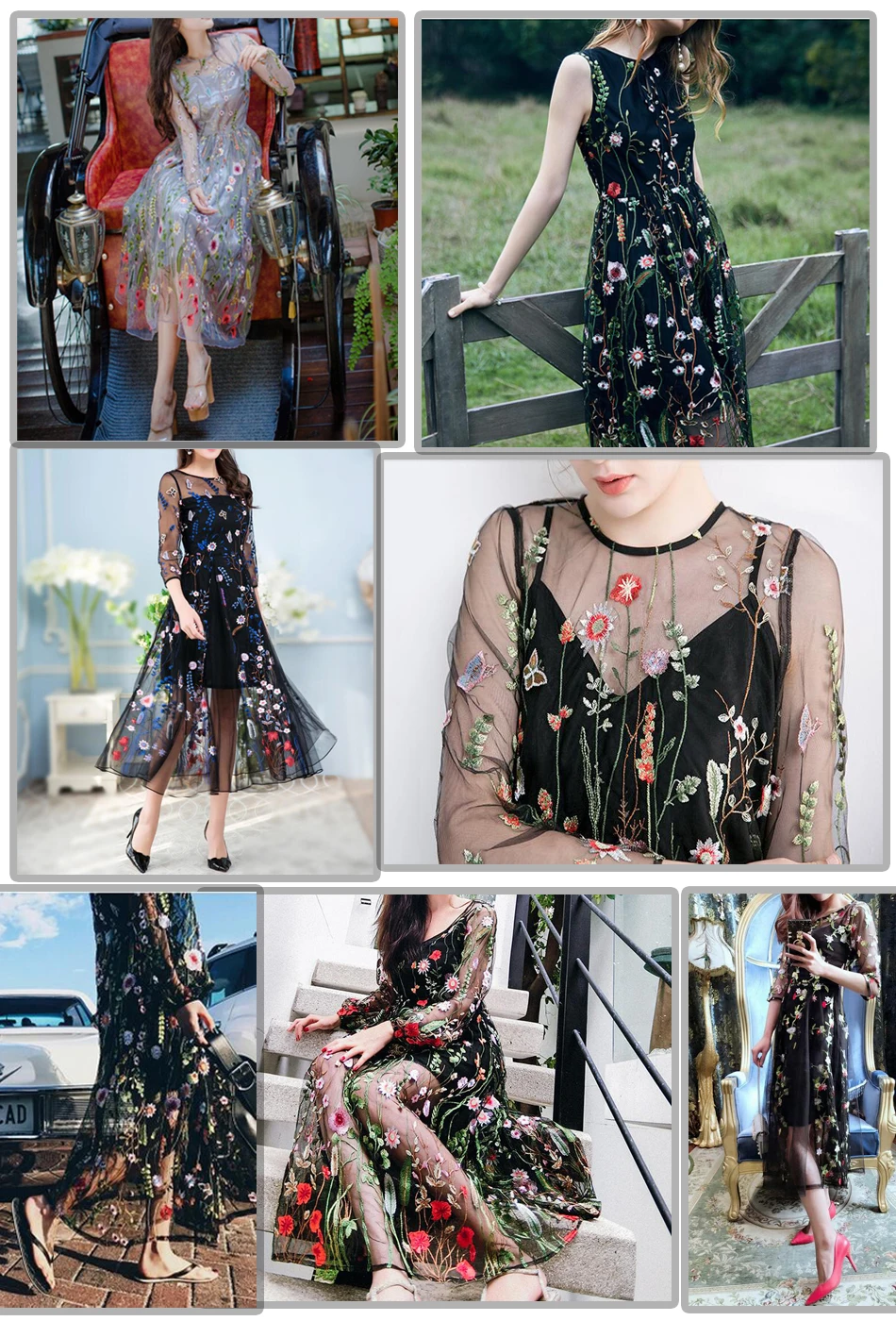LERFEY Women Embroidery Flower Casual Dress Summer Two Piece Mesh Maxi Dress Black Dresses Long Sexy Dress Clothing Vestidos 12