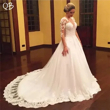 Ball Gown Floor Length Long Sleeve Tulle Lace Appliques Elegant Plus Size Vintage Wedding Dresses Bridal Gowns Custom Made DW251
Ball Gown Floor Length Long Sleeve Tulle Lace Appliques Elegant Plus Size Vintage Wedding Dresses Bridal Gowns Custom Made DW251