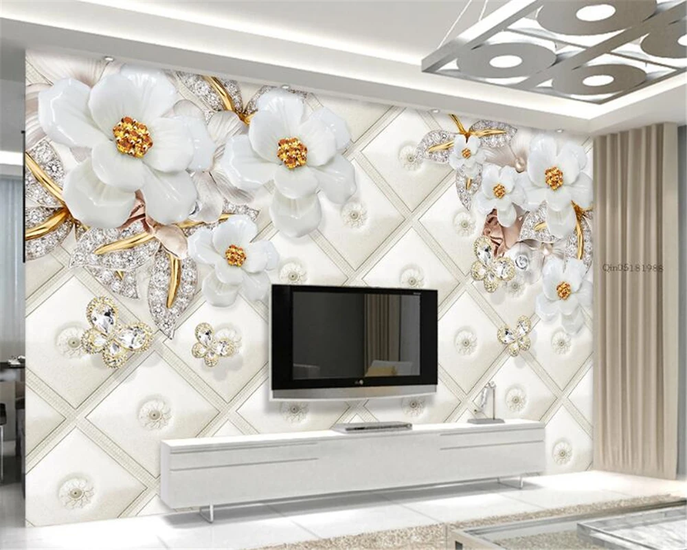 

Beibehang Custom Wallpaper Embossed White Jewelery Floral Floral Tree 3d Background Wall Living Room Bedroom TV Background Mural
