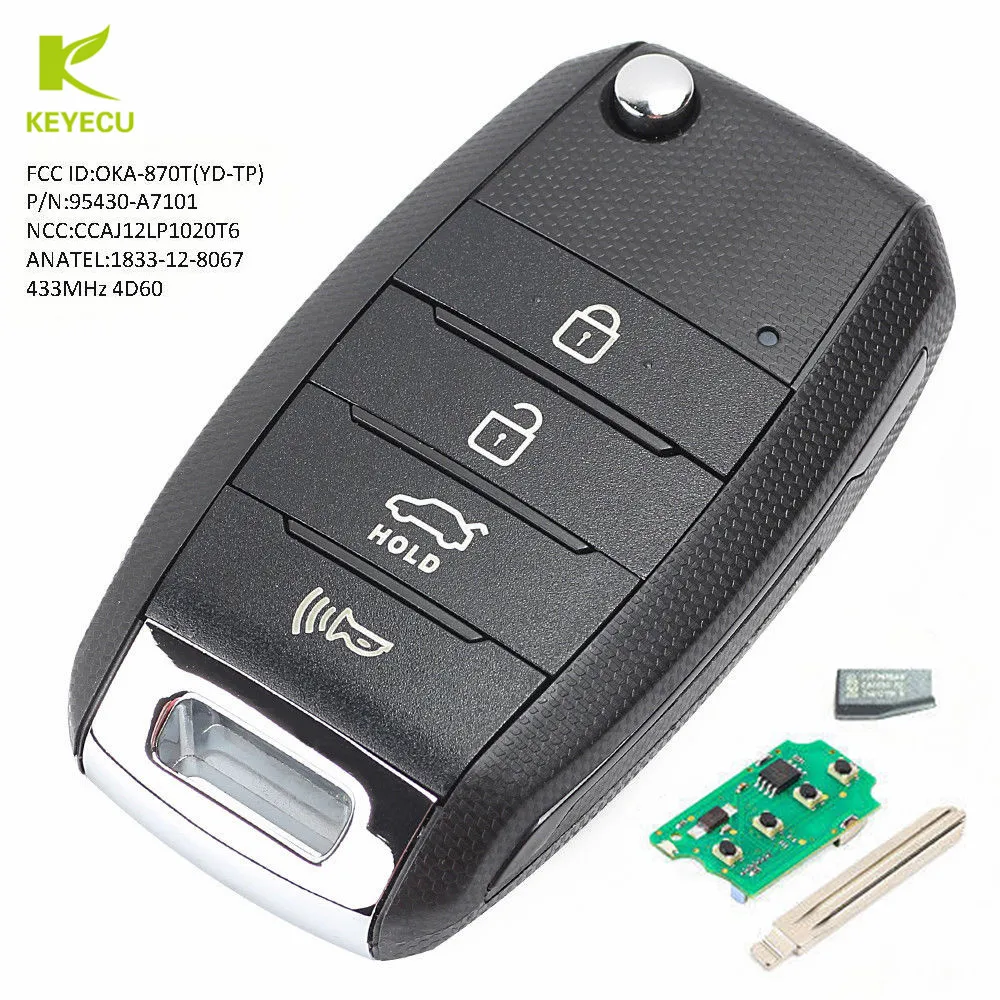 KEYECU Replacement Upgraded Flip Remote Key Fob 433MHz 4D60 Chip for Kia Cerato 2014 2015 2016 P/N: 95430-A7101,Uncut Blade 33#
KEYECU Replacement Upgraded Flip Remote Key Fob 433MHz 4D60 Chip for Kia Cerato 2014 2015 2016 P/N: 95430-A7101,Uncut Blade 33#