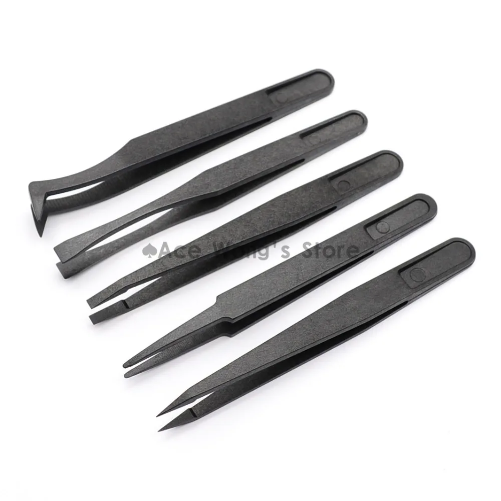 New Arrival 5pcs/set Portable Black Straight Bend Anti-static Plastic Tweezer Heat Resistant Repair Tool
New Arrival 5pcs/set Portable Black Straight Bend Anti-static Plastic Tweezer Heat Resistant Repair Tool