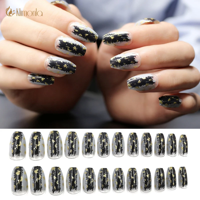 24pcs Laser Black Fake Nails with Glue Full Cover Press On Nail Tips Coffin Shaped False Nails DIY Manicure Decals For Ladies
24pcs Laser Black Fake Nails with Glue Full Cover Press On Nail Tips Coffin Shaped False Nails DIY Manicure Decals For Ladies