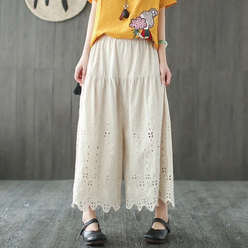 Free Shipping 2019 New Linen Wide-leg Pants For Women Trousers Loose Elastic Waist Summer Embroidery Hollow Out Pants
Free Shipping 2019 New Linen Wide-leg Pants For Women Trousers Loose Elastic Waist Summer Embroidery Hollow Out Pants