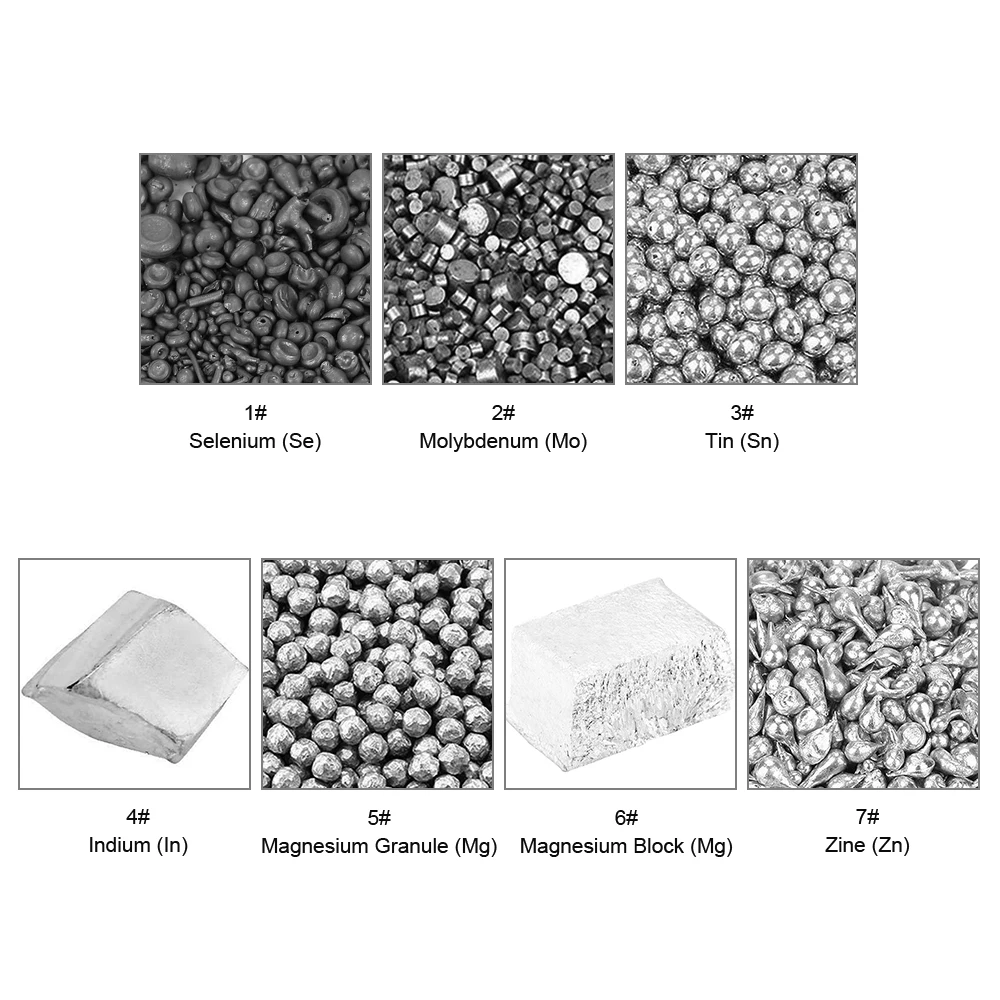Metal Small Lumps Sample For Production Lab Chemicals Kit Selenium Molybdenum Tin Indium Magnesium Granule Magnesium Block Zine
Metal Small Lumps Sample For Production Lab Chemicals Kit Selenium Molybdenum Tin Indium Magnesium Granule Magnesium Block Zine