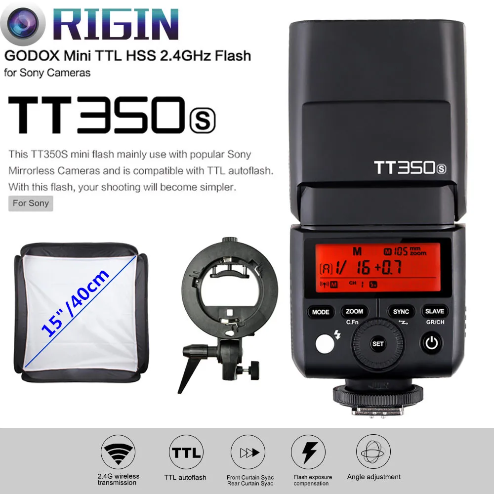 Godox Mini Speedlite Bulit-in 2.4G wireless X System TTL TT350S High Speed 1/8000s GN36+S-type Bracket+Softbox Kit For Sony
Godox Mini Speedlite Bulit-in 2.4G wireless X System TTL TT350S High Speed 1/8000s GN36+S-type Bracket+Softbox Kit For Sony
