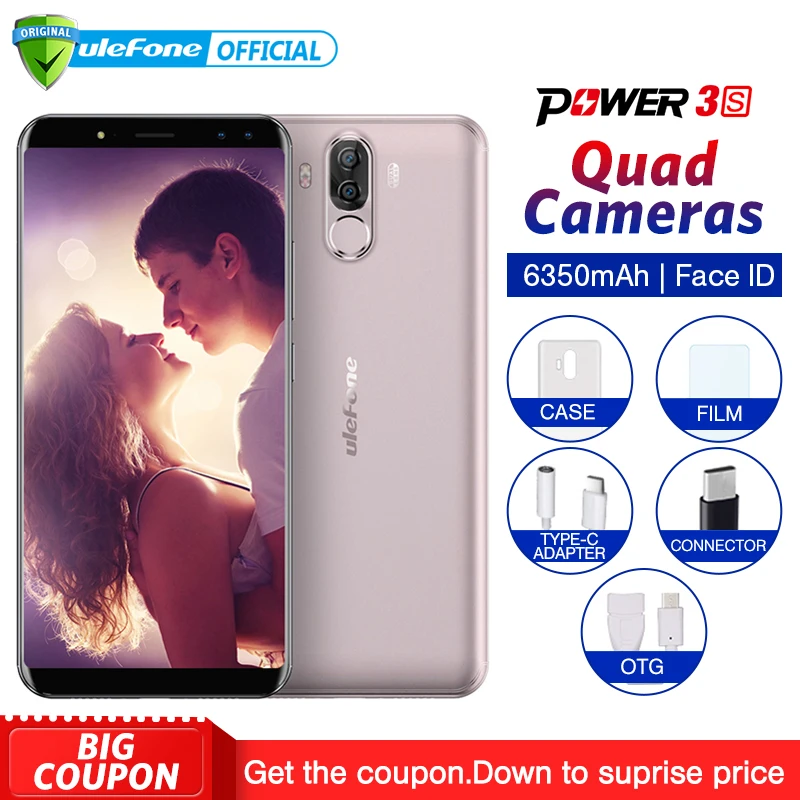 Ulefone Power 3S 6.0" 18:9 FHD+ Android 8.1 Mobile Phone MTK6763 Octa Core 4GB+64GB 16MP 4 Camera 6350mAh Face ID 4G Smartphone
Ulefone Power 3S 6.0" 18:9 FHD+ Android 8.1 Mobile Phone MTK6763 Octa Core 4GB+64GB 16MP 4 Camera 6350mAh Face ID 4G Smartphone