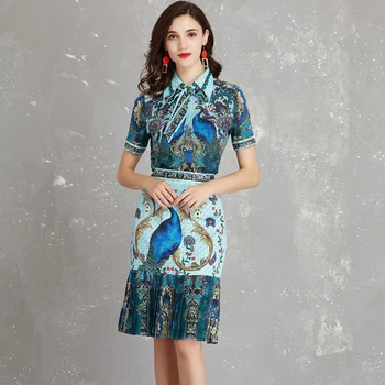 High Quality Fashion Runway Designer Summer Suit sets Women's Bow Collar Animal Floral Print Pleated Vintage Pleated skirt set
High Quality Fashion Runway Designer Summer Suit sets Women's Bow Collar Animal Floral Print Pleated Vintage Pleated skirt set
