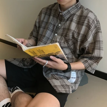 2019 Summer Men's Fashion Trend Short Sleeve Lapel Collar Shirt Loose Lattice Printing Black/red/Apricot/brown Color Shirt M-2XL
2019 Summer Men's Fashion Trend Short Sleeve Lapel Collar Shirt Loose Lattice Printing Black/red/Apricot/brown Color Shirt M-2XL
