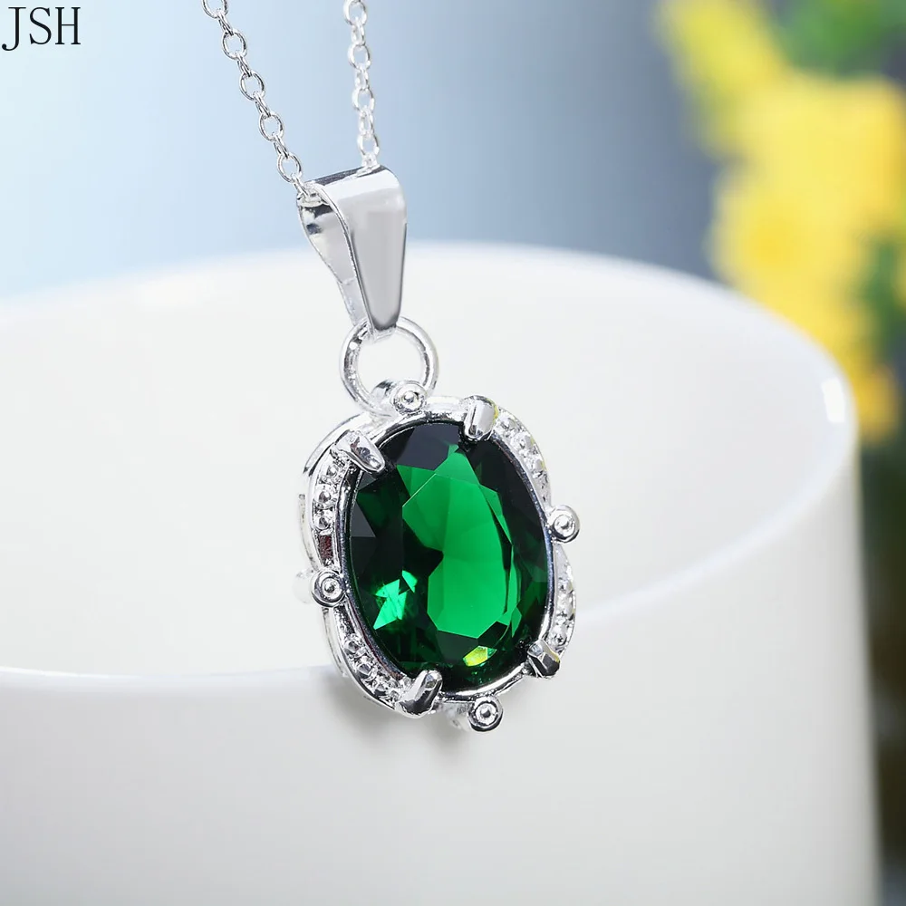 Charms wedding Green crystal silver color for women necklace jewelry fashion cute pendant LN017 | Украшения и аксессуары