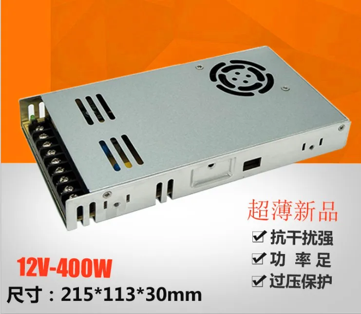 Size: 215mm*113mm*30mm; 12V/400W Slim type switch mode constant voltage LED power supply;AC110-220V input;DC12V/400W output
Size: 215mm*113mm*30mm; 12V/400W Slim type switch mode constant voltage LED power supply;AC110-220V input;DC12V/400W output
