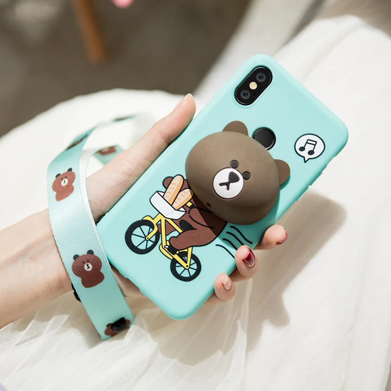 Фото Xiaomi mi 8 чехол сo шнуром аливо мультфильм 3D Кролик Медведь силиконовый плотный +