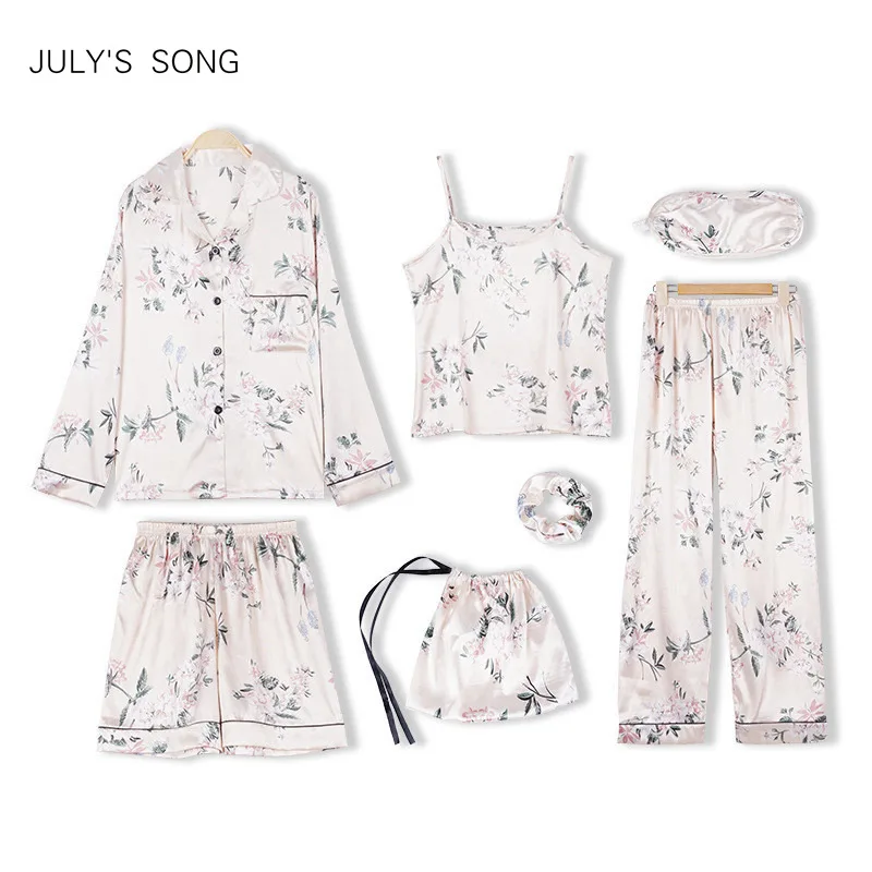 JULY'S SONG 7 Pieces Silk Pajamas For Woman Printing Satin Silk Pajamas Set Women Girls Sleepwear Sets Spring Autumn Homewear
JULY'S SONG 7 Pieces Silk Pajamas For Woman Printing Satin Silk Pajamas Set Women Girls Sleepwear Sets Spring Autumn Homewear