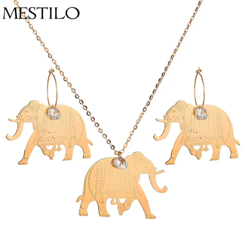 MESTILO Vintage Punk Exaggeration Gold Metal Big Elephant Drop Earrings Crystal Animal Pendant Necklaces For Women Jewelry Set
MESTILO Vintage Punk Exaggeration Gold Metal Big Elephant Drop Earrings Crystal Animal Pendant Necklaces For Women Jewelry Set