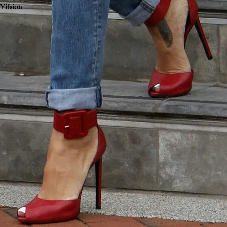 

Olomm New Fashion Women Sandals Stiletto High Heels Ladies Shoes Peep Toe Gorgeous Red Party Shoes Women US Plus Size 5-15