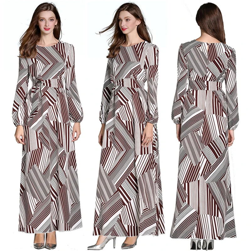 2019 New Stripes Women Long Muslim Dress Arabic Kaftan Dubai Robe Dresses With Belt Long Sleeve Casual Modest Gown Clothing
2019 New Stripes Women Long Muslim Dress Arabic Kaftan Dubai Robe Dresses With Belt Long Sleeve Casual Modest Gown Clothing